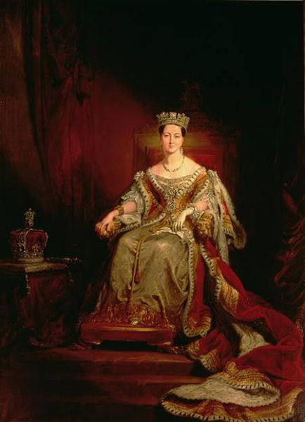 Queen Victoria seated on the throne in the House of Lords